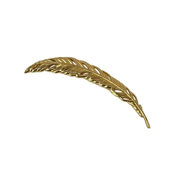 Vintage Monet 5" Polished Gold-Tone Long Feather Brooch Pin - Picture 2 of 9